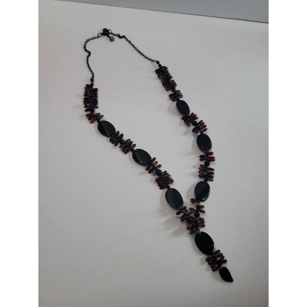 Black Copper Tone Statement Necklace Chunky Beaded Boho Tribal Artisan Style